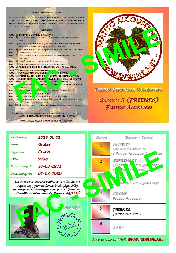 FAC-SIMILE tessera fronte-retro